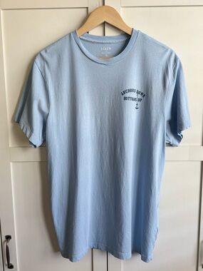 J.Crew Factory "Bottoms Up" Graphic Tee in Light Blue Size Large